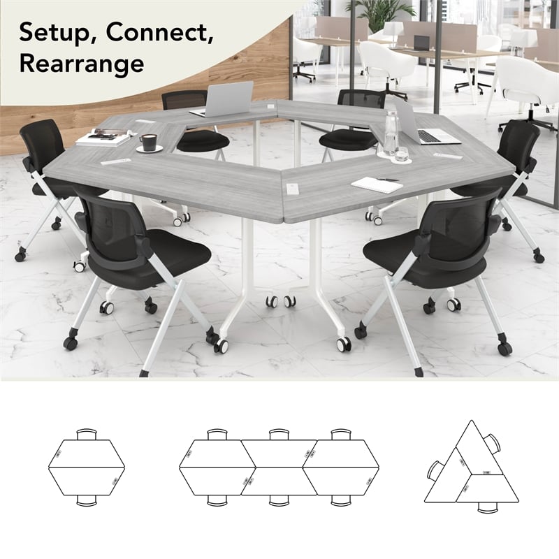 Synergy 60-inch Trapezoid Modular Conference Table in Gray - Engineered Wood
