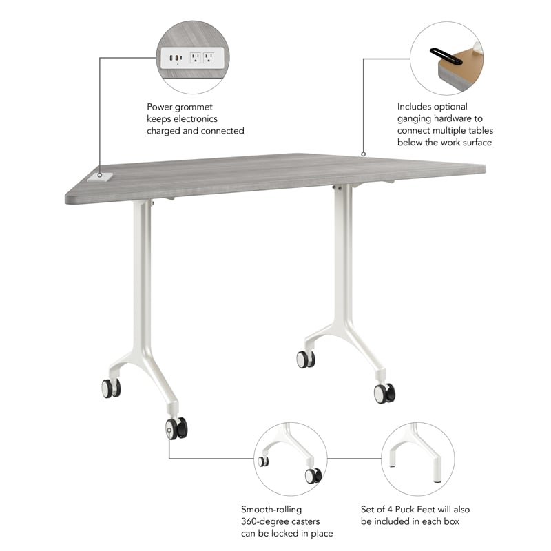 Synergy 60-inch Trapezoid Modular Conference Table in Gray - Engineered Wood