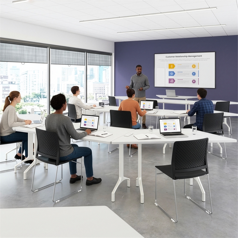 Synergy 60-inch Trapezoid Modular Conference Table in White - Engineered Wood