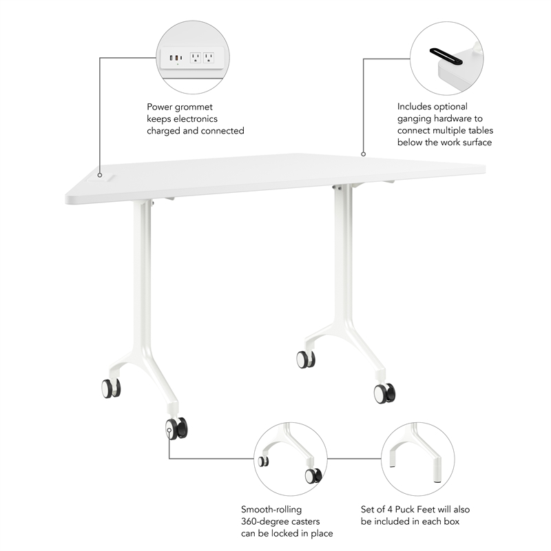 Synergy 60-inch Trapezoid Modular Conference Table in White - Engineered Wood
