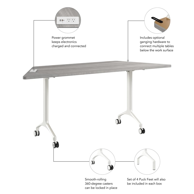 Synergy 72-inch Trapezoid Modular Conference Table in Gray - Engineered Wood