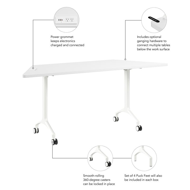 Synergy 72-inch Trapezoid Modular Conference Table in White - Engineered Wood