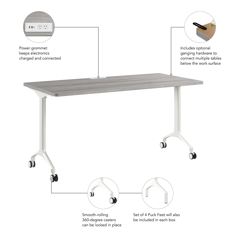 Synergy 60-inch Rectangle Modular Conference Table in Gray - Engineered Wood