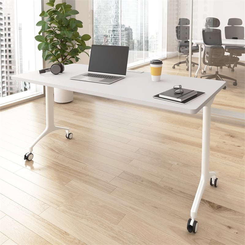 Synergy 60-inch Rectangle Modular Conference Table in White - Engineered Wood