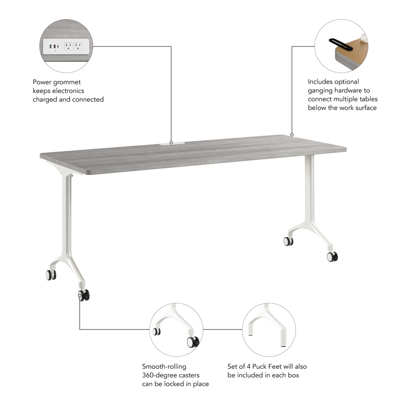 Synergy 72-inch Rectangle Modular Conference Table in Gray - Engineered Wood