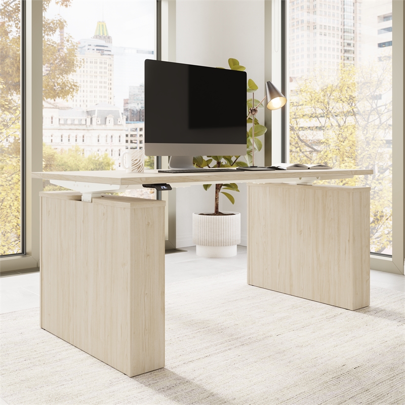 Stratus 60W X 30D Adjustable Standing Desk in Natural Elm Engineered Wood