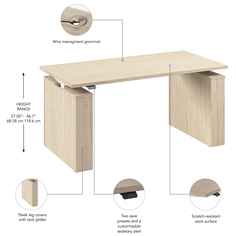 Stratus 60W X 30D Adjustable Standing Desk in Natural Elm Engineered Wood