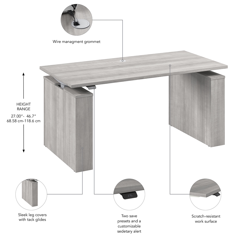 Stratus 60W X 30D Adjustable Standing Desk in Platinum Gray - Engineered Wood