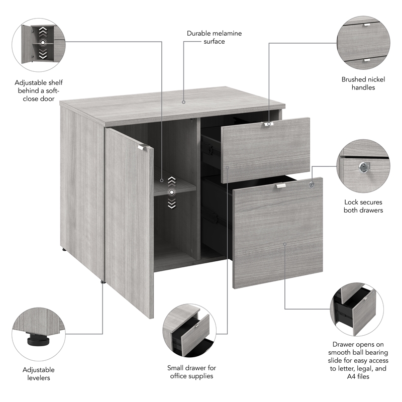 Stratus 30W Storage Cabinet with Drawers in Platinum Gray - Engineered Wood