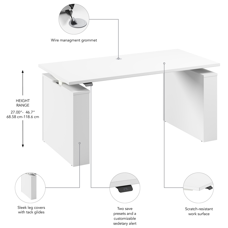 Stratus 60W x 30D Adjustable Standing Desk in White - Engineered Wood