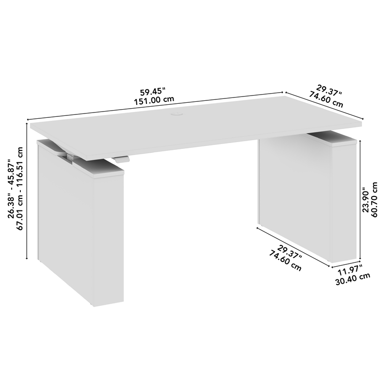 Stratus 60W x 30D Adjustable Standing Desk in White - Engineered Wood