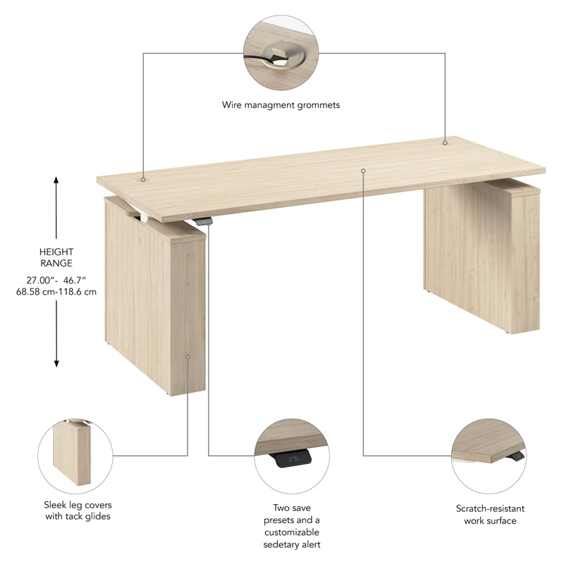 Stratus 72W x 30D Adjustable Standing Desk in Natural Elm - Engineered Wood