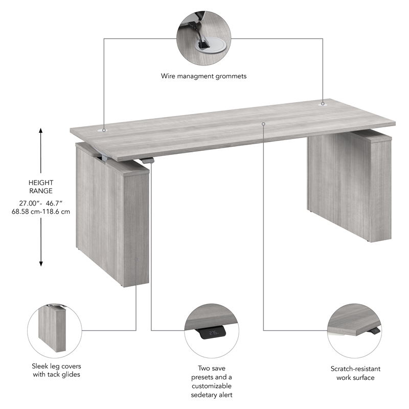 Stratus 72W x 30D Adjustable Standing Desk in Platinum Gray - Engineered Wood