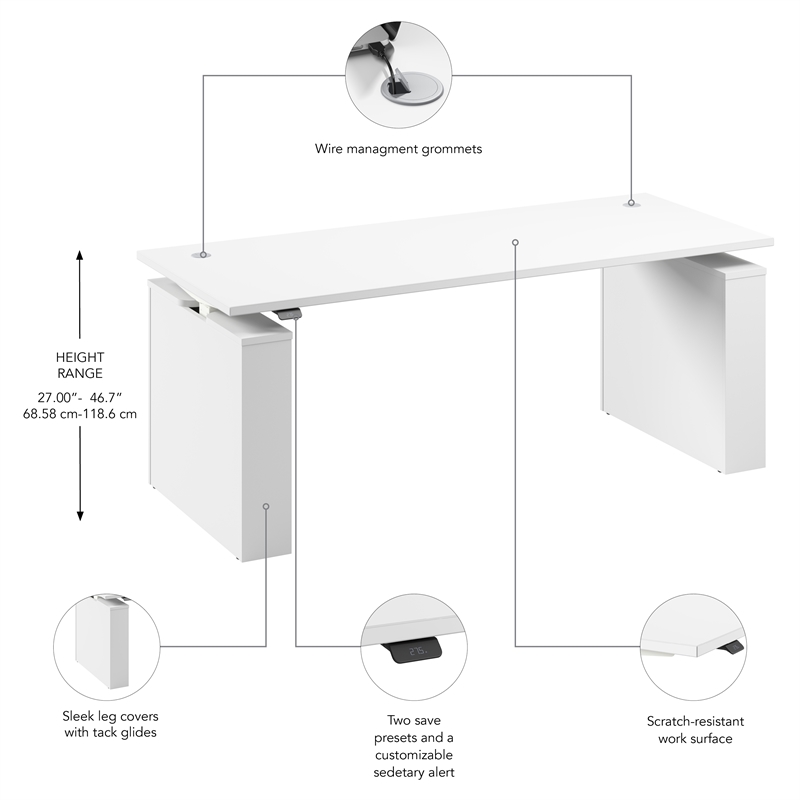 Stratus 72W x 30D Adjustable Standing Desk in White - Engineered Wood