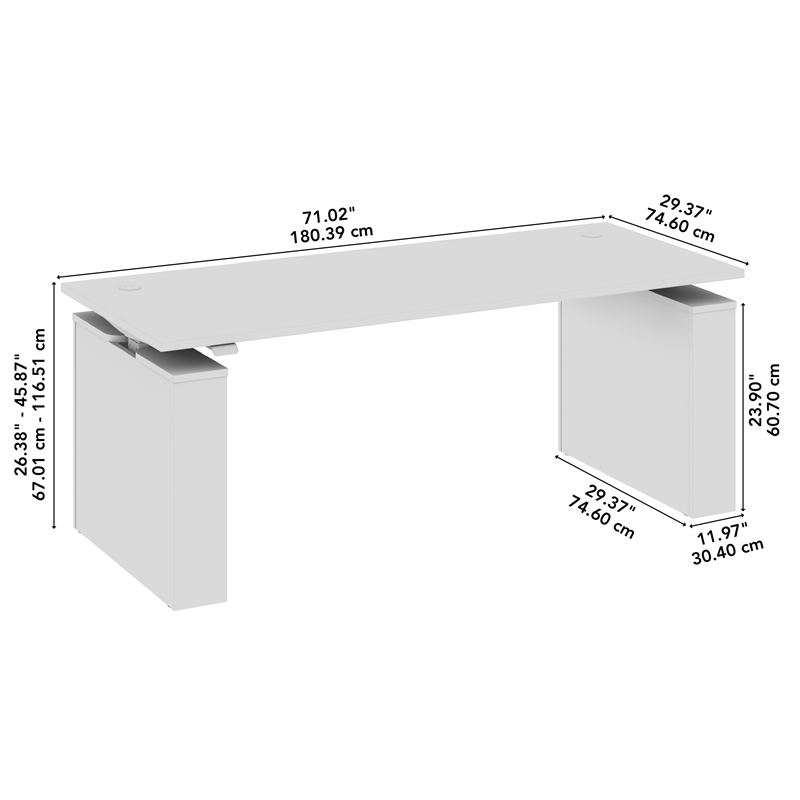 Stratus 72W x 30D Adjustable Standing Desk in White - Engineered Wood