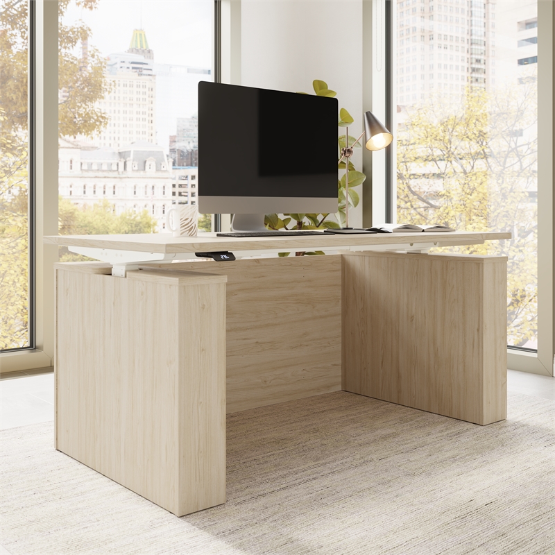 Stratus 60W Standing Desk with Modesty Panel in Natural Elm - Engineered Wood