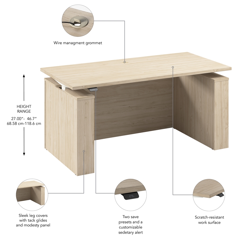 Stratus 60W Standing Desk with Modesty Panel in Natural Elm - Engineered Wood