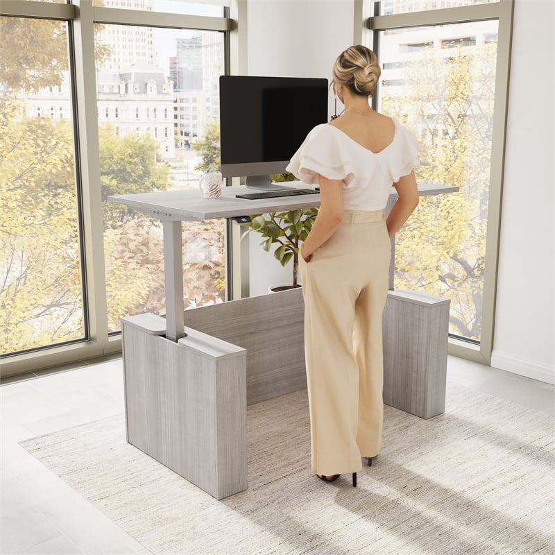 Stratus 60W Standing Desk with Modesty Panel in Platinum Gray - Engineered Wood