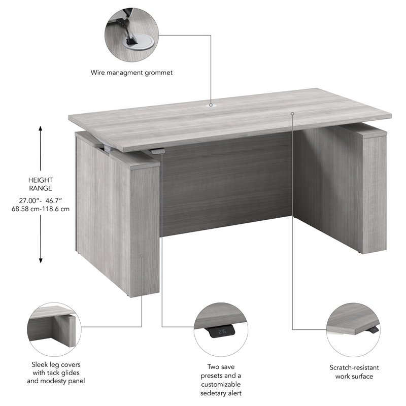 Stratus 60W Standing Desk with Modesty Panel in Platinum Gray - Engineered Wood