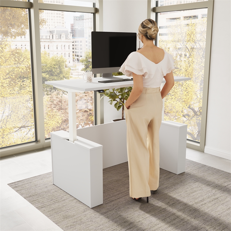 Stratus 60W Standing Desk with Modesty Panel in White - Engineered Wood