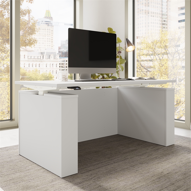 Stratus 60W Standing Desk with Modesty Panel in White - Engineered Wood
