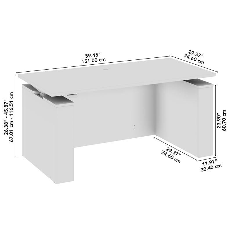 Stratus 60W Standing Desk with Modesty Panel in White - Engineered Wood