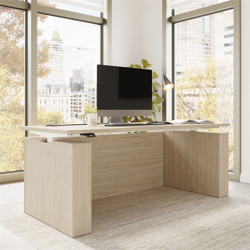 Stratus 72W Standing Desk with Modesty Panel in Natural Elm - Engineered Wood