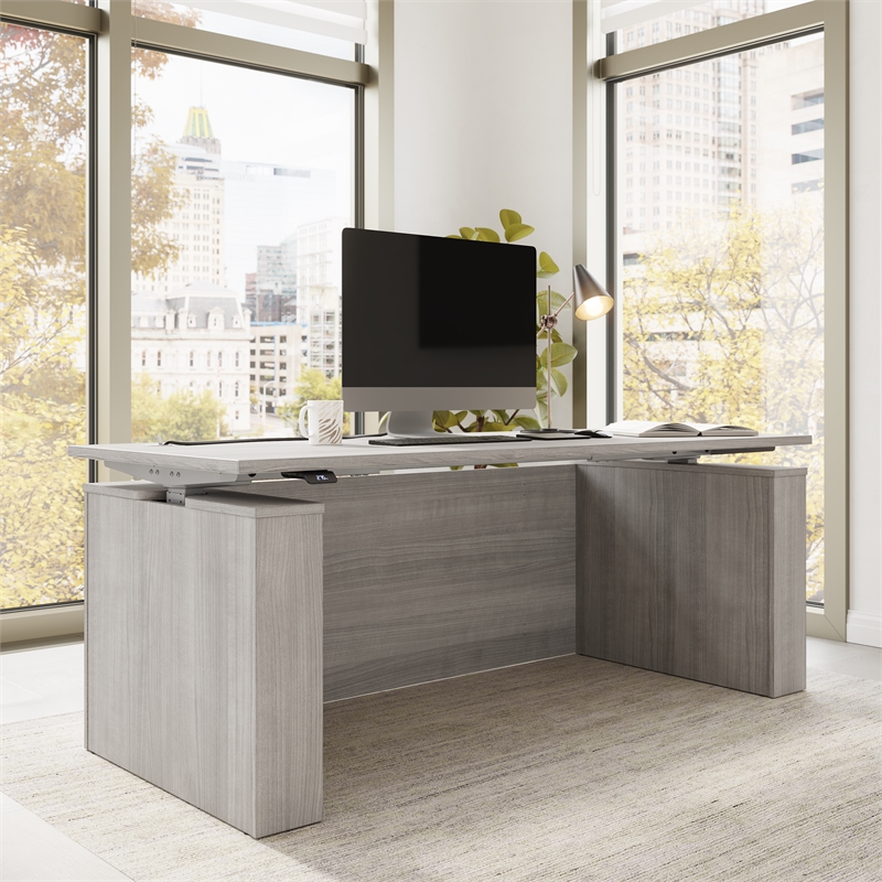 Stratus 72W Standing Desk with Modesty Panel in Platinum Gray - Engineered Wood