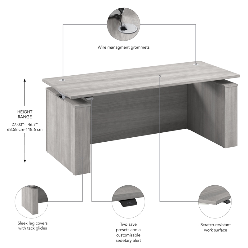 Stratus 72W Standing Desk with Modesty Panel in Platinum Gray - Engineered Wood