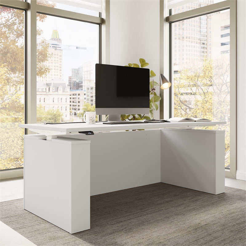 Stratus 72W Standing Desk with Modesty Panel in White - Engineered Wood
