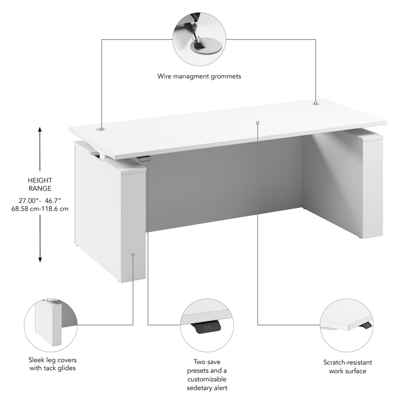 Stratus 72W Standing Desk with Modesty Panel in White - Engineered Wood