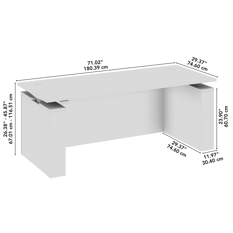 Stratus 72W Standing Desk with Modesty Panel in White - Engineered Wood
