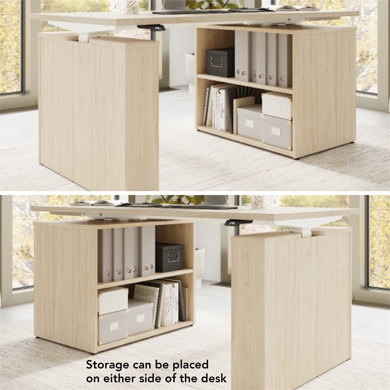 Stratus 60W x 30D Standing Desk with Bookcase in Natural Elm - Engineered Wood