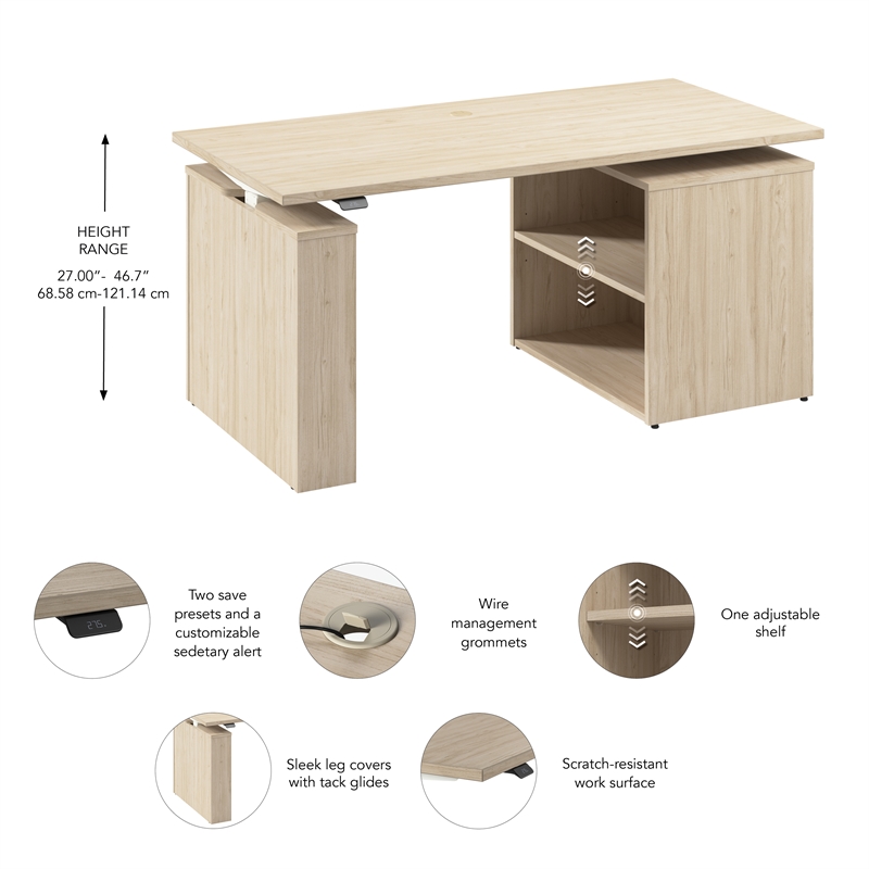 Stratus 60W x 30D Standing Desk with Bookcase in Natural Elm - Engineered Wood