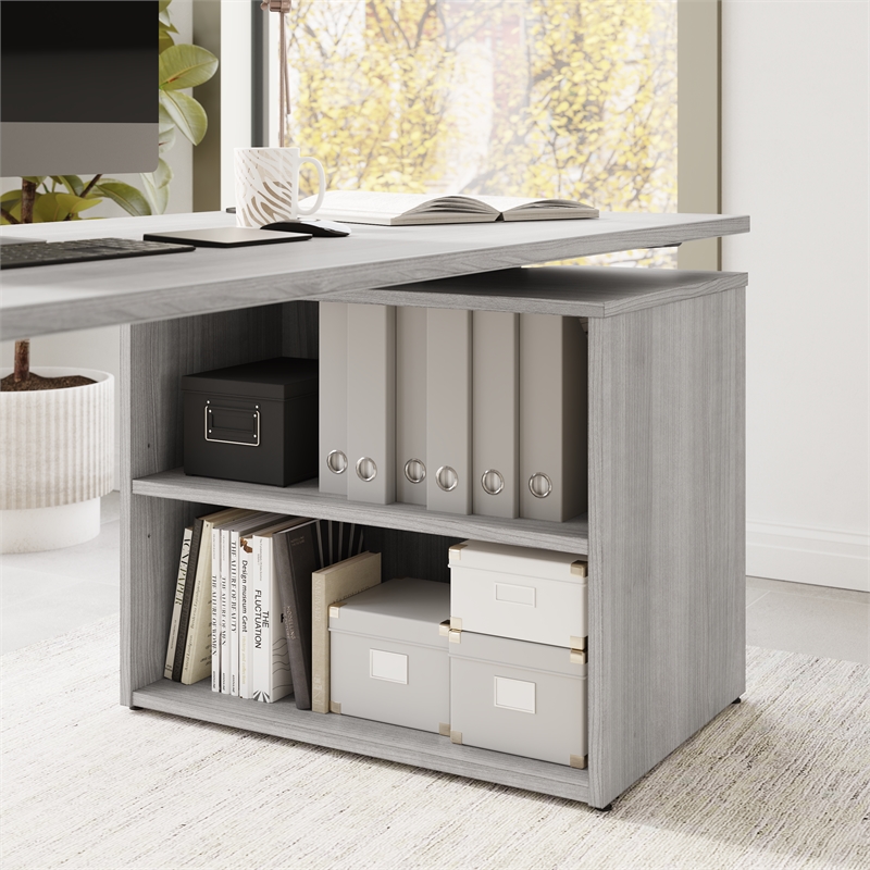 Stratus 60W x 30D Standing Desk with Bookcase in Platinum Gray - Engineered Wood