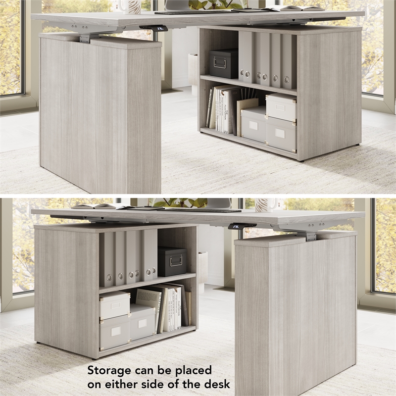 Stratus 60W x 30D Standing Desk with Bookcase in Platinum Gray - Engineered Wood