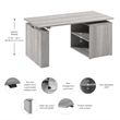 Stratus 60W x 30D Standing Desk with Bookcase in Platinum Gray - Engineered Wood