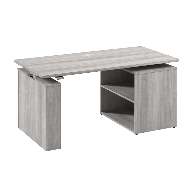 Stratus 60W x 30D Standing Desk with Bookcase in Platinum Gray - Engineered Wood