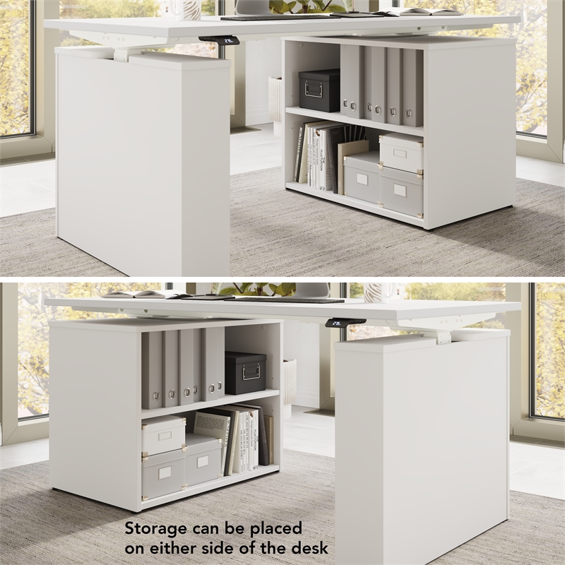 Stratus 60W x 30D Standing Desk with Bookcase in White - Engineered Wood