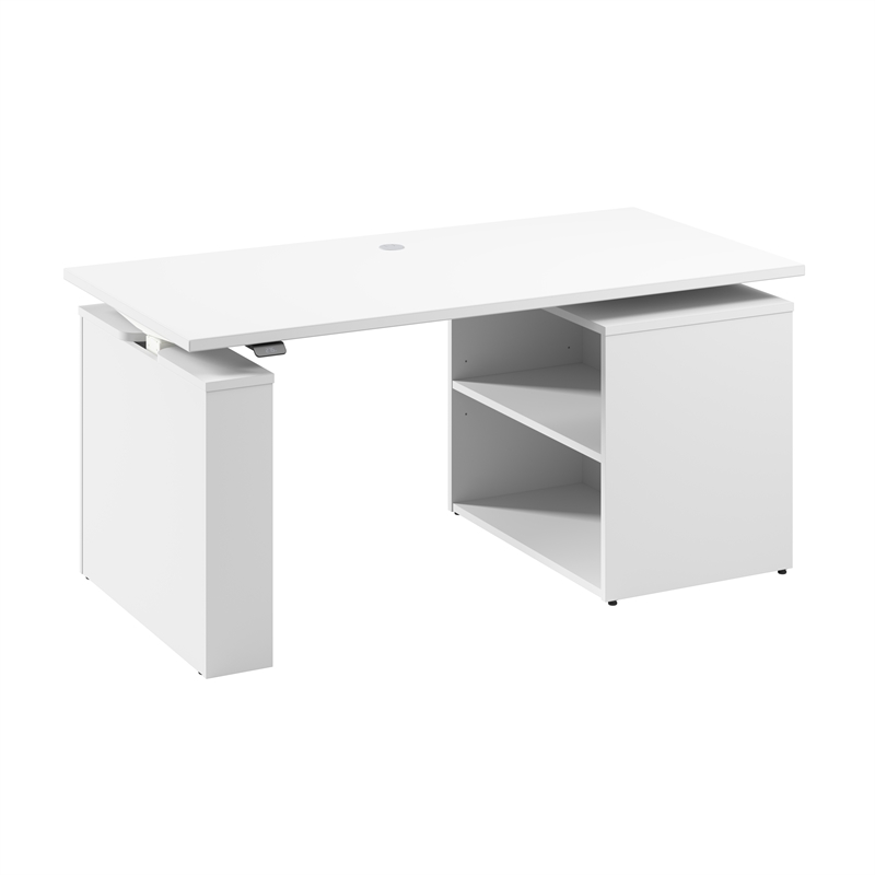 Stratus 60W x 30D Standing Desk with Bookcase in White - Engineered Wood