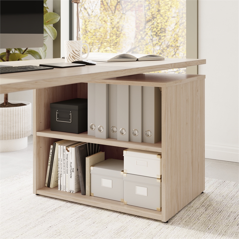 Stratus 72W x 30D Standing Desk with Bookcase in Natural Elm - Engineered Wood