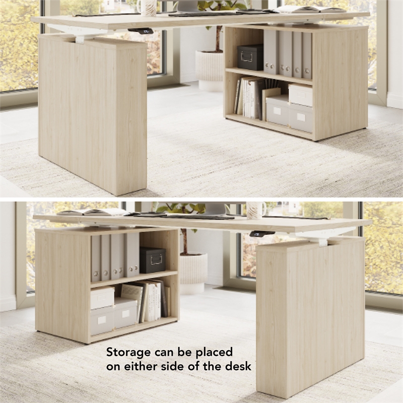 Stratus 72W x 30D Standing Desk with Bookcase in Natural Elm - Engineered Wood