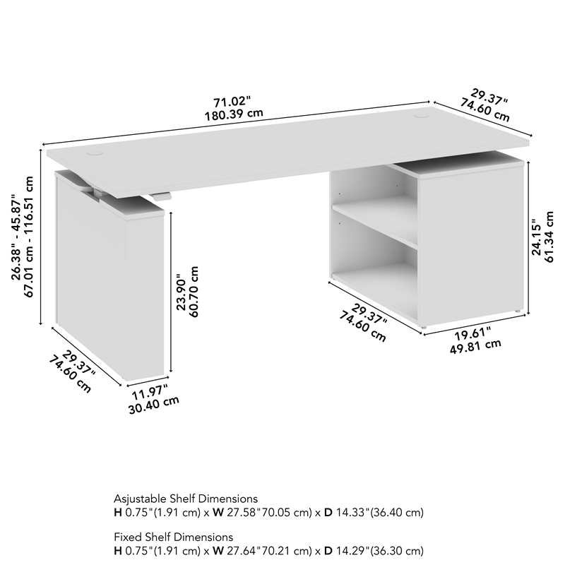 Stratus 72W x 30D Standing Desk with Bookcase in Natural Elm - Engineered Wood