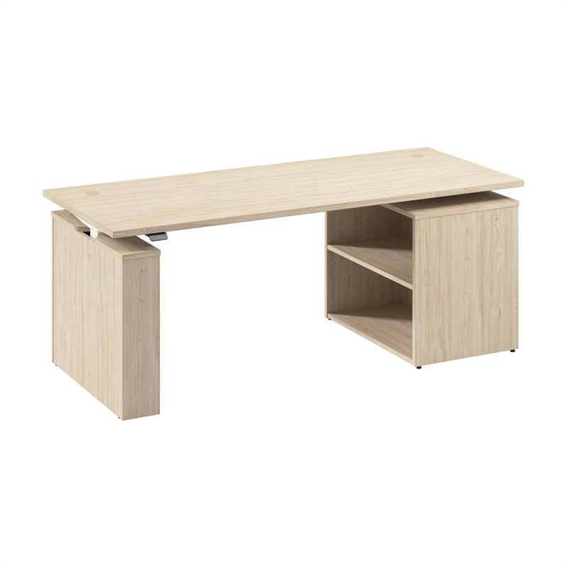 Stratus 72W x 30D Standing Desk with Bookcase in Natural Elm - Engineered Wood