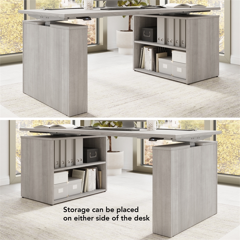 Stratus 72W x 30D Standing Desk with Bookcase in Platinum Gray - Engineered Wood