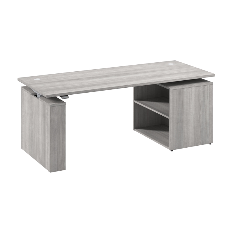 Stratus 72W x 30D Standing Desk with Bookcase in Platinum Gray - Engineered Wood