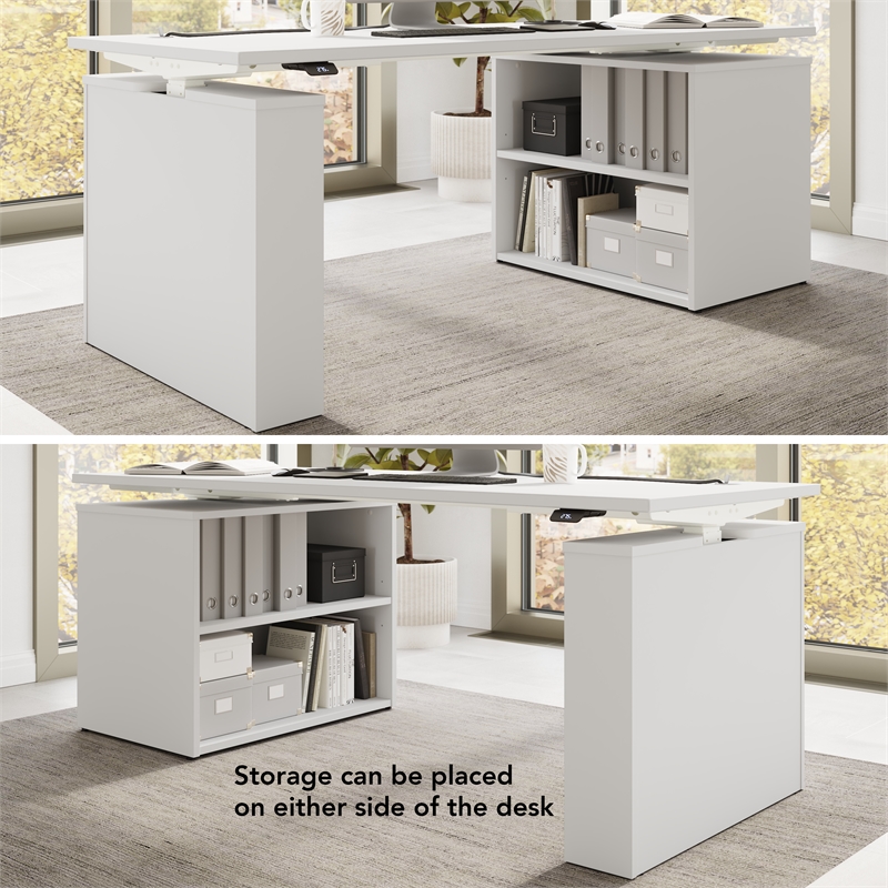 Stratus 72W x 30D Standing Desk with Bookcase in White - Engineered Wood
