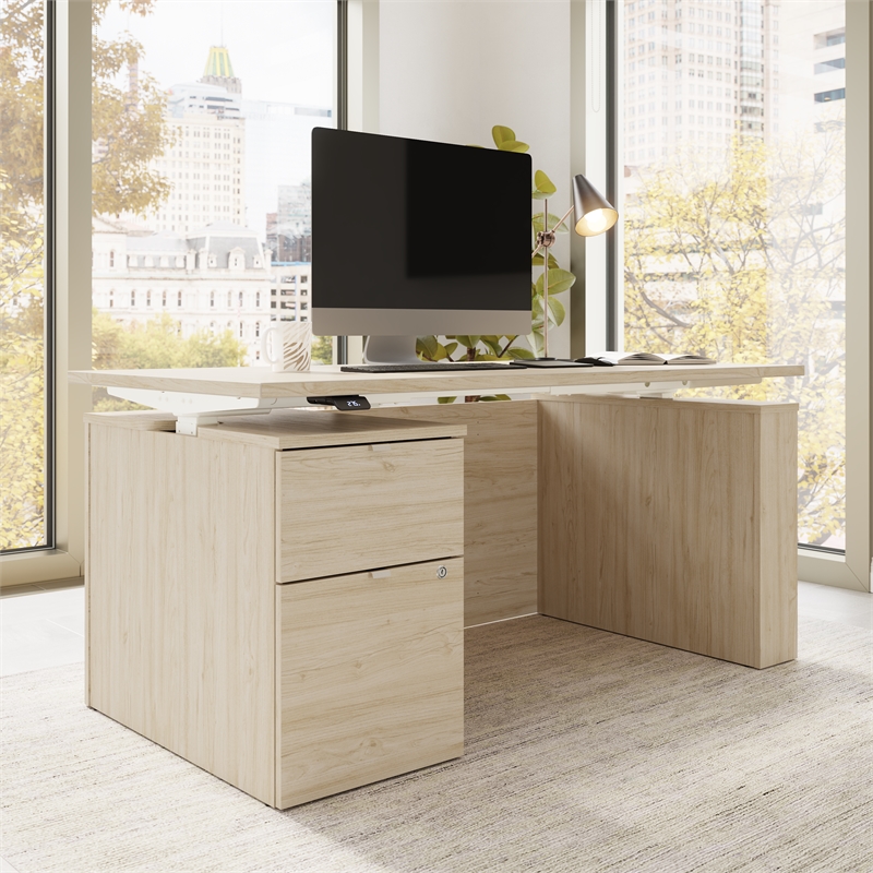 Stratus 60W Standing Desk with File Cabinet in Natural Elm - Engineered Wood