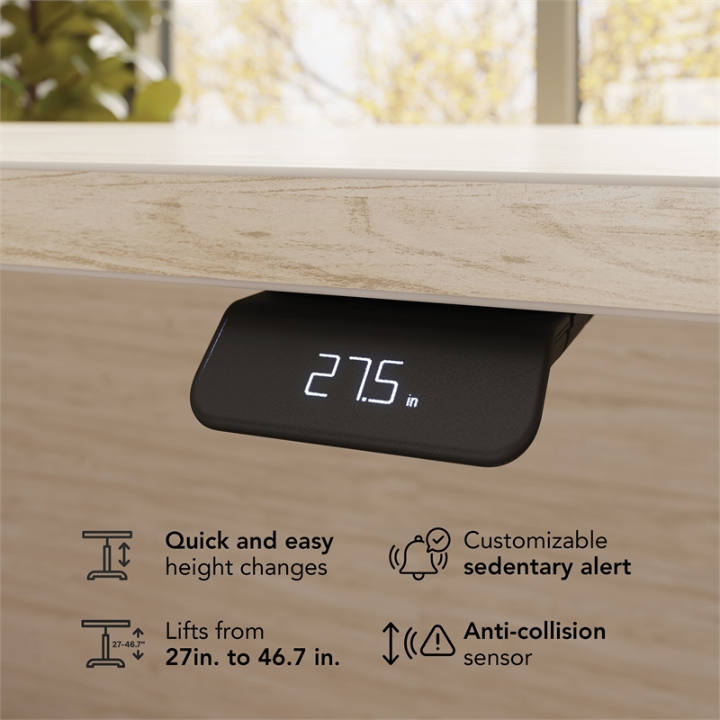Stratus 60W Standing Desk with File Cabinet in Natural Elm - Engineered Wood