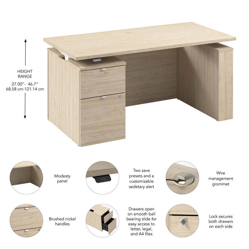 Stratus 60W Standing Desk with File Cabinet in Natural Elm - Engineered Wood